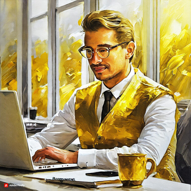 Firefly ein mann sitzt im büro vor einem laptop 23727